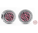 Charm Sterling silver 925 Charm with zebra print pink, bead on bracelet animal