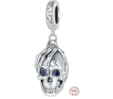 Charm Sterling Silver 925 Skeleton Holding Skull, Pendant for Bracelet Halloween