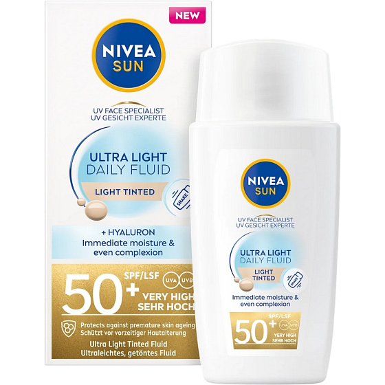 Nivea Sun Ultra Light Daily Fluid Tinted Sunscreen Light Shade OF50+, 40 ml