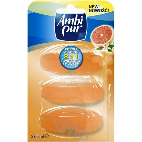 Ambi Pur Fresh & Shine 2in1 Fresh Grapefruit toilet block refill 3 x 55 ml