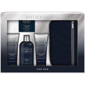 Baylis & Harding Men Lime and Mint 2 in 1 shampoo and shower gel 300 ml + toilet soap 150 g + aftershave balm 130 ml + shower gel 130 ml + toilet bag, cosmetic set for men