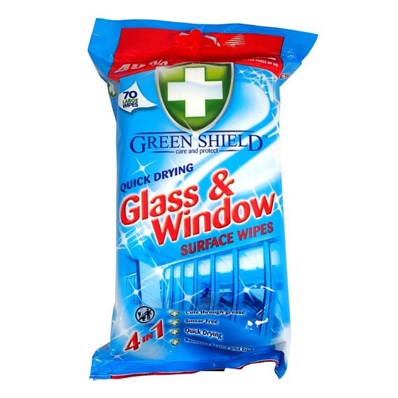 Green Shield 4in1 Windows and glass surfaces wet cleaning wipes 70 pieces