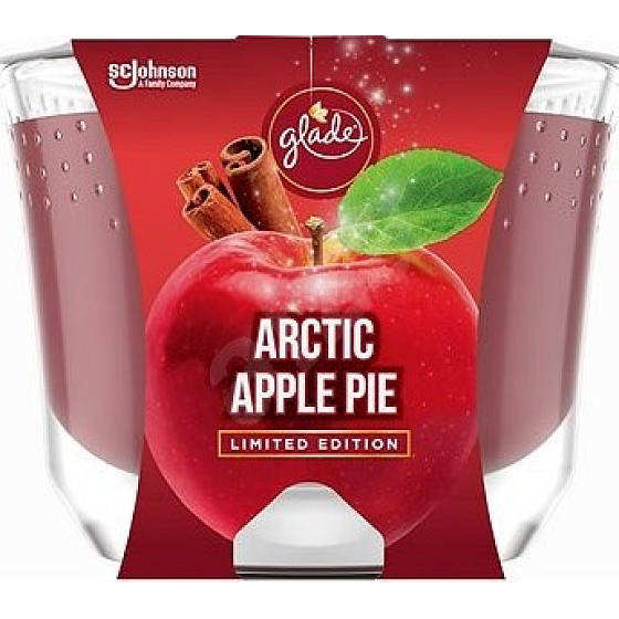Glade Maxi Arctic Apple Pie with the scent of apple, cinnamon and nutmeg scented candle in a glass, burning time up to 52 hours 224 g