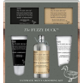 Baylis & Harding The Fuzzy Duck Men´s Hemp & Bergamot cleansing gel for body and hair 300 ml + soap 150 g + shower gel 130 ml + aftershave balm 130 ml + bath crystals 100 g, cosmetic set for men