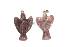 Lepidolite Angel guardian pendant natural stone hand cut 25 x 21 x 5 mm, amulet of athletes