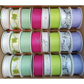 Ditipo Fabric ribbon Spring four-leaf clovers 3 m x 25 mm
