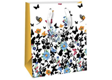Ditipo Gift paper bag 18 x 22,7 x 10 cm Glitter - white black and coloured butterflies and flowers