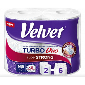Velvet Turbo Duo Paper Towels 3-Ply, 165 Sheets, 36.3 m Roll, 2 Rolls