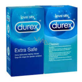 Durex Classic classic condom nominal width: 56 mm 12 x 3 pieces + Extra Safe condom extra lubricated, thicker nominal width: 56 mm 12 x 3 pieces, package 30 pieces