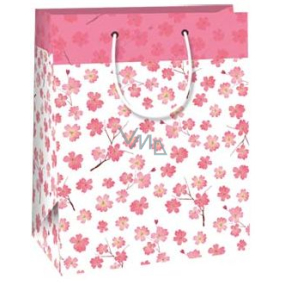 Ditipo Gift paper bag 18 x 10 x 22.7 cm white, pink flowers