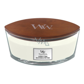 WoodWick Coconut & Tonka - Coconut and tonka beans scented candle with wooden wide wick and lid glass boat 453 g