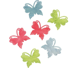 Wood butterflies blue-pink-green 6 cm 6 pieces