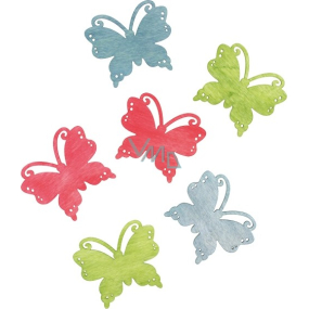 Wood butterflies blue-pink-green 6 cm 6 pieces