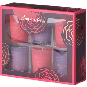 Emocio Dark Plum & Rose - Dark plum and rose scented candle glass 6 pieces 50 x 63 mm, gift set