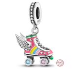 Charm Sterling silver 925 Roller skates with disco style wings, pendant on bracelet interests