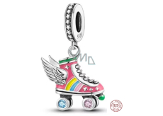 Charm Sterling silver 925 Roller skates with disco style wings, pendant on bracelet interests
