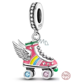 Charm Sterling silver 925 Roller skates with disco style wings, pendant on bracelet interests