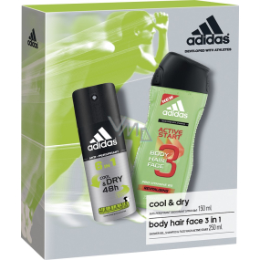 Adidas Cool & Dry 48h 6in1 antiperspirant deodorant spray 150 ml + Active Start 3in1 shower gel for body, hair and face for men 250 ml, cosmetic set