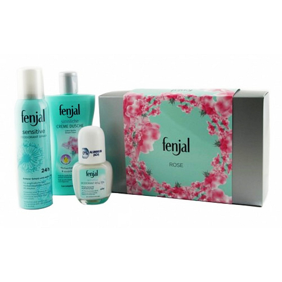 Fenjal Rose shower gel 200 ml + Sensitive spray 150 ml + roll-on 50 ml cosmetic set