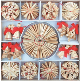 Straw natural decoration with a large snowflake 56 pieces