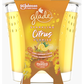 Glade Sparkling Citrus Sunrise with the scent of lemon, cardamom and ginger scented candle in a glass, burning time up to 32 hours 129 g
