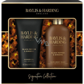 Baylis & Harding Signature Men´s Black Pepper & Ginseng cleansing gel for body and hair 300 ml + shower gel 200 ml, cosmetic set for men