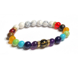 Chakra healing bracelet, elastic natural stone, ball 8 mm / 16-17 cm, Reiki prayer, balancing