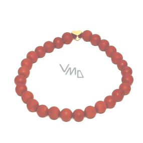 Jasper red matte bracelet elastic natural stone, ball 6 mm / 16-17 cm, full care stone