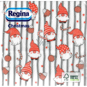 Regina Papírové ubrousky 1 vrstvé 33 x 33 cm 20 kusů Vánoční bílo-šedé pruhy se skřítkem
