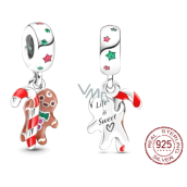 Sterling silver 925 Gingerbread figure 2in1, Christmas bracelet pendant