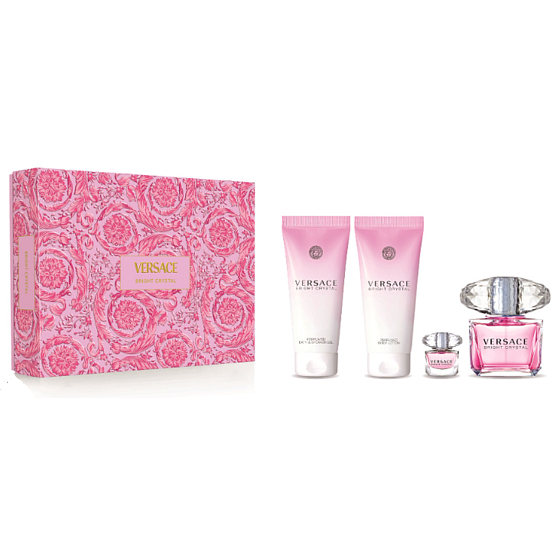 Versace Bright Crystal Eau de Toilette 90 ml + Body Lotion 100 ml + Shower Gel 100 ml + Eau de Toilette 5 ml Miniature, Gift Set for Women