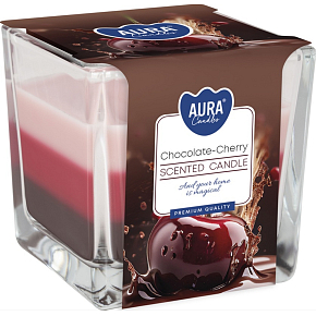 Bispol scented candle three-color chocolate and cherry, 170 g