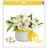 Window film without glue flowers white in pot 30 x 33,5 cm