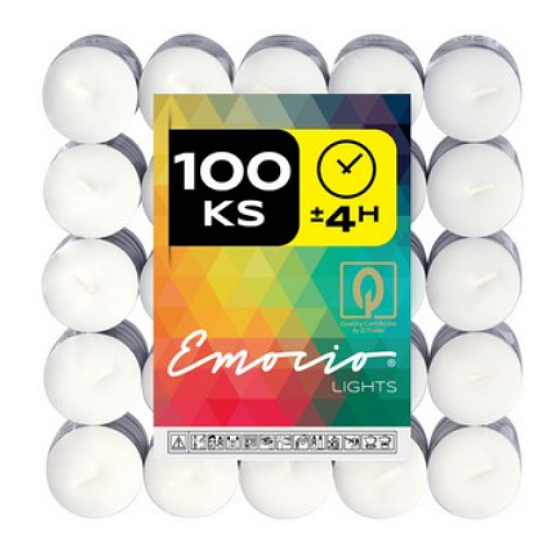 Emocio Tea lights white, burning time 4 hours 100 pieces