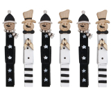 Snowmen black and white on peg 8,5 cm 6 pieces