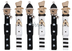 Snowmen black and white on peg 8,5 cm 6 pieces