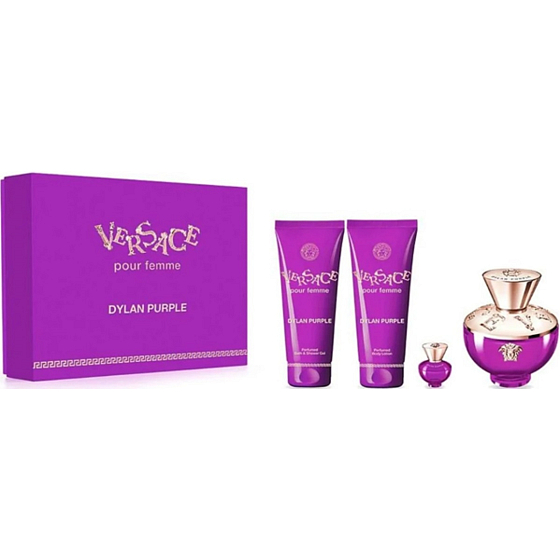 Versace Dylan Purple Eau de Parfum 100 ml + Body Lotion 100 ml + Shower Gel 100 ml + Eau de Parfum Miniature 5 ml, gift set for women