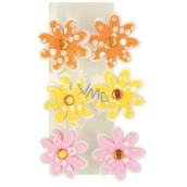 Felt flowers 4 cm on a clip of 6 pieces in a bag