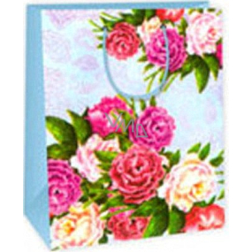 Ditipo Gift paper bag 26.4 x 13.7 x 32.4 cm light blue flowers AB