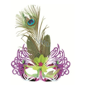 Pink ball mask with peacock feather 30 cm