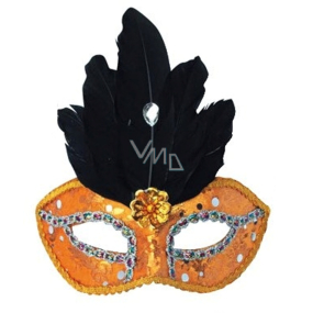 Golden ball mask with black feathers 30 cm