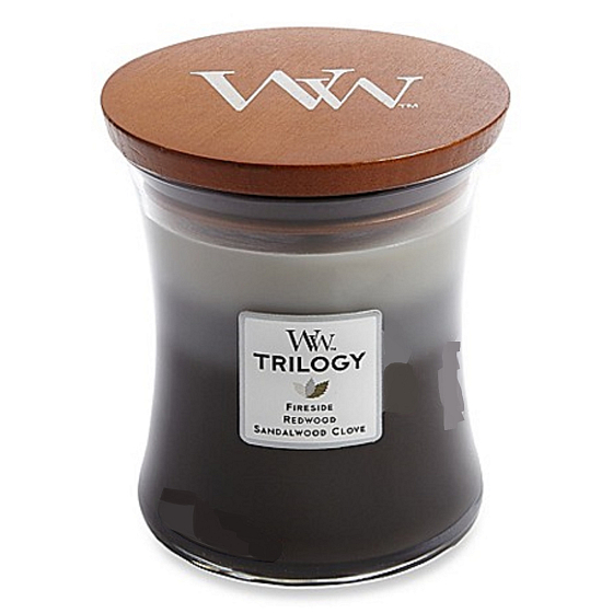 WoodWick Trilogy Warm Woods - Scented candle with wooden wick and lid glass medium 275 g