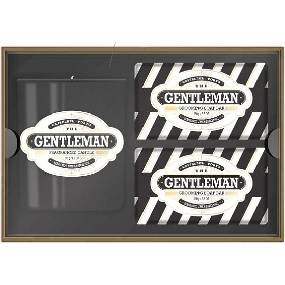 Castelbel Bergamot, lime and patchouli solid soap 2 x 150 g + candle in glass 180 g, luxury cosmetic set for men