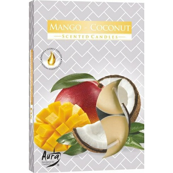 Bispol Aura Mango & Coconut - Mango and coconut scented tea candles 6 pieces