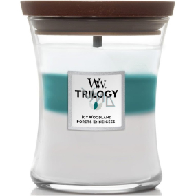 WoodWick Trilogy Icy Woodland - Ice Forest scented candle with wooden wick and lid glass medium 275 g