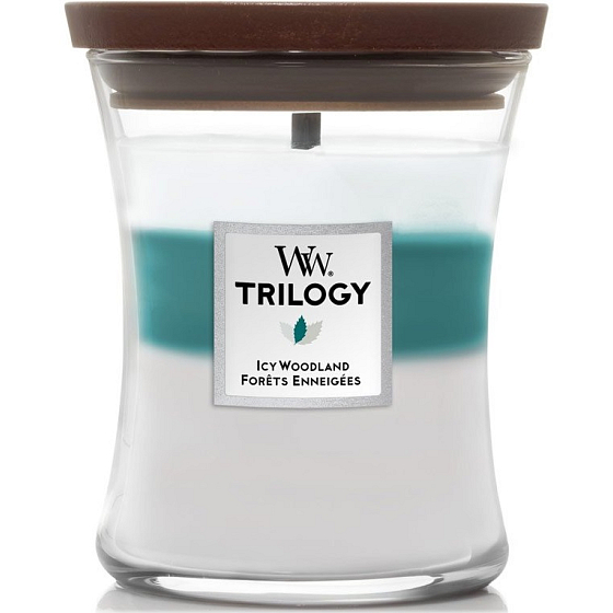 WoodWick Trilogy Icy Woodland - Ice Forest scented candle with wooden wick and lid glass medium 275 g
