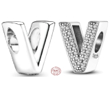 Sterling silver 925 Alphabet letter V, bead for bracelet