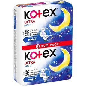 Kotex Ultra Night Duo Pack sanitary pads, 12 pcs