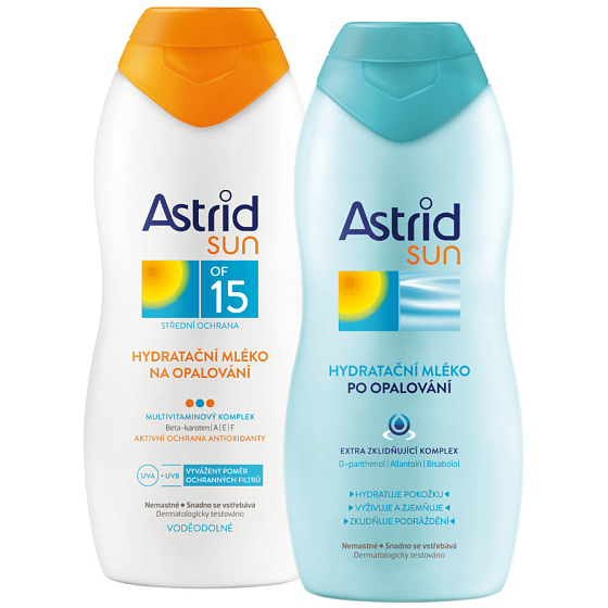 Astrid Sun OF15 Sunscreen Lotion 200 ml + Sun After Sun Moisturizing Lotion 200 ml, duopack