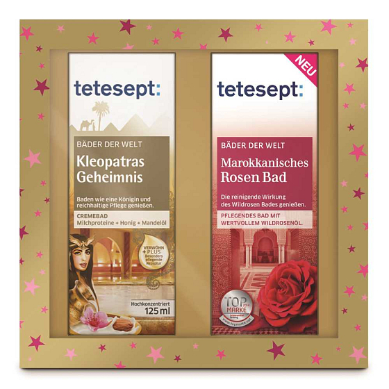 Tetesept Cleopatra's Secret Cream Bath 125 ml + Moroccan Rose Bath Caring Bath Oil Concentrate 125 ml, cosmetic set